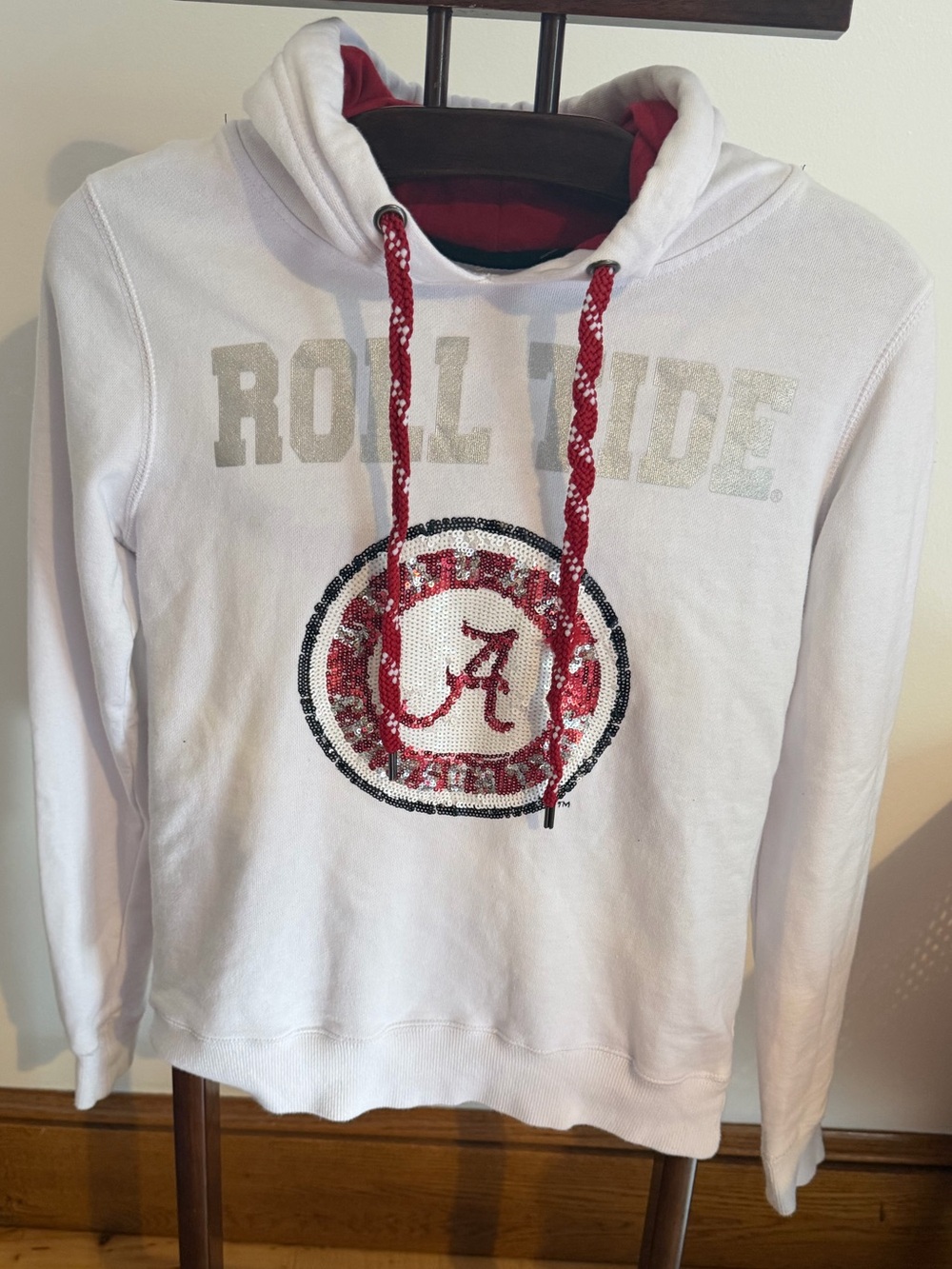 University of Alabama 'Roll Tide' Sequin Logo Hoodie - White & Red